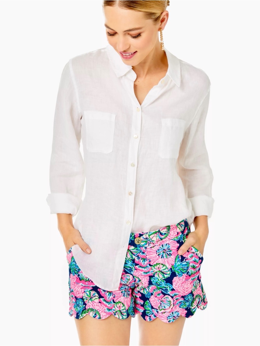 Lilly Pulitzer Sea View Linen Button Down Top Resort White Women’s Size Small